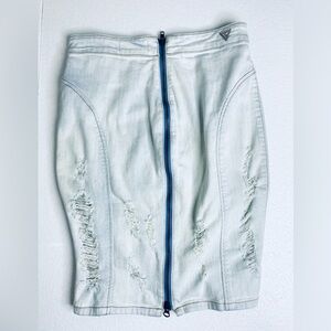 Guess Acid Wash Distressed Denim Pencil Skirt